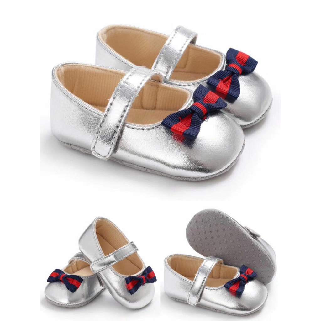 Sepatu Bayi Perempuan Prewalker Bayi Ribbon Silver