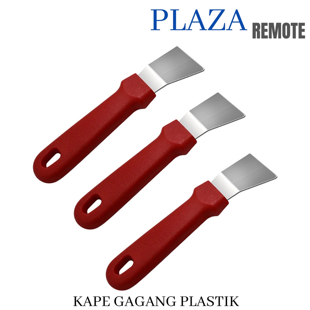 KAPE SCRAPER 4 CM STAINLESS ALAT PEMBERSIH DAPUR KERAK GAGANG PLASTIK BENGKOK MERAH