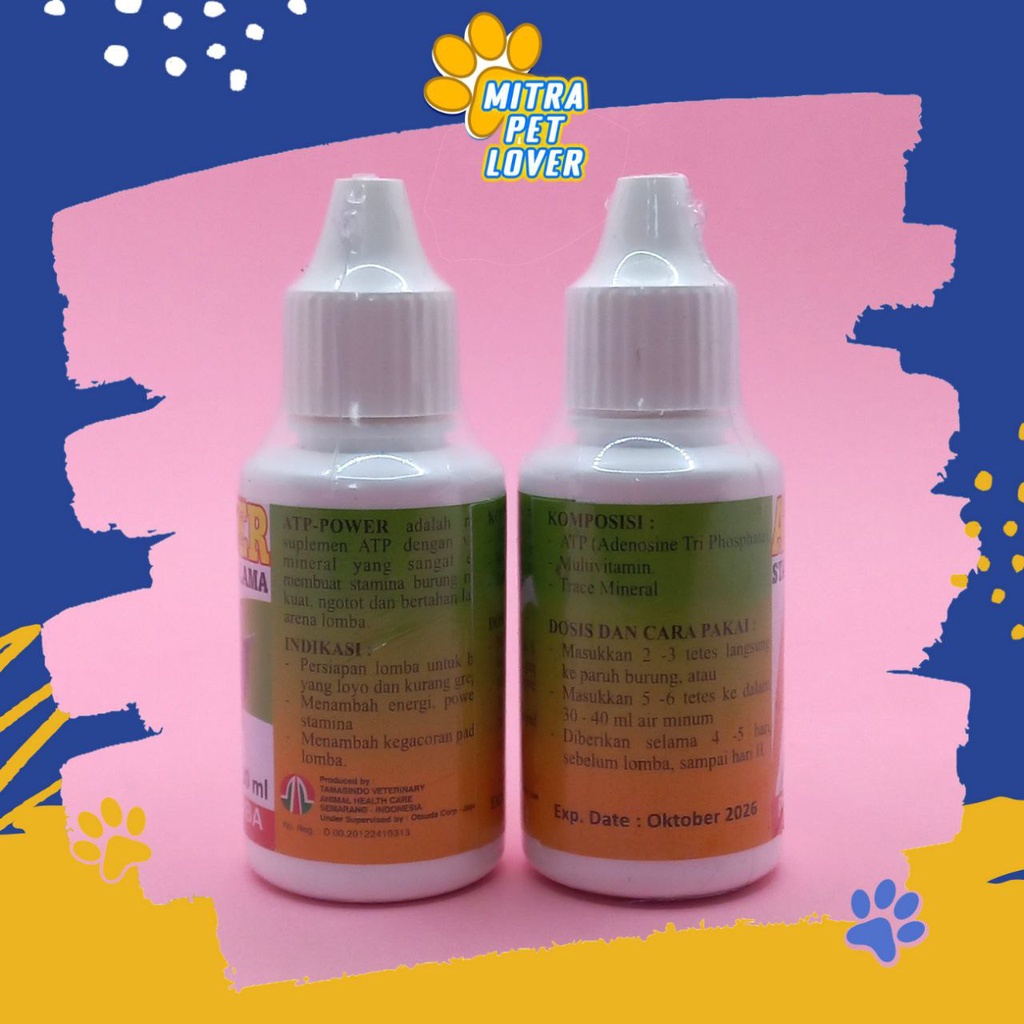 SUPLEMEN STAMINA BURUNG -  ATP POWER 30 ML ORIGINAL - PENAMBAH TENAGA ENERGI SAAT LOMBA STAMINA - LEBIH GACOR &amp; KUAT TIDAK LOYO - MURAH ASLI BERKUALITAS - PET ANIMAL HEALTHCARE &amp; VETERINARY TAMASINDO OBAT &amp; VITAMIN HEWAN BINATANG PELIHARAAN MITRAPETLOVER