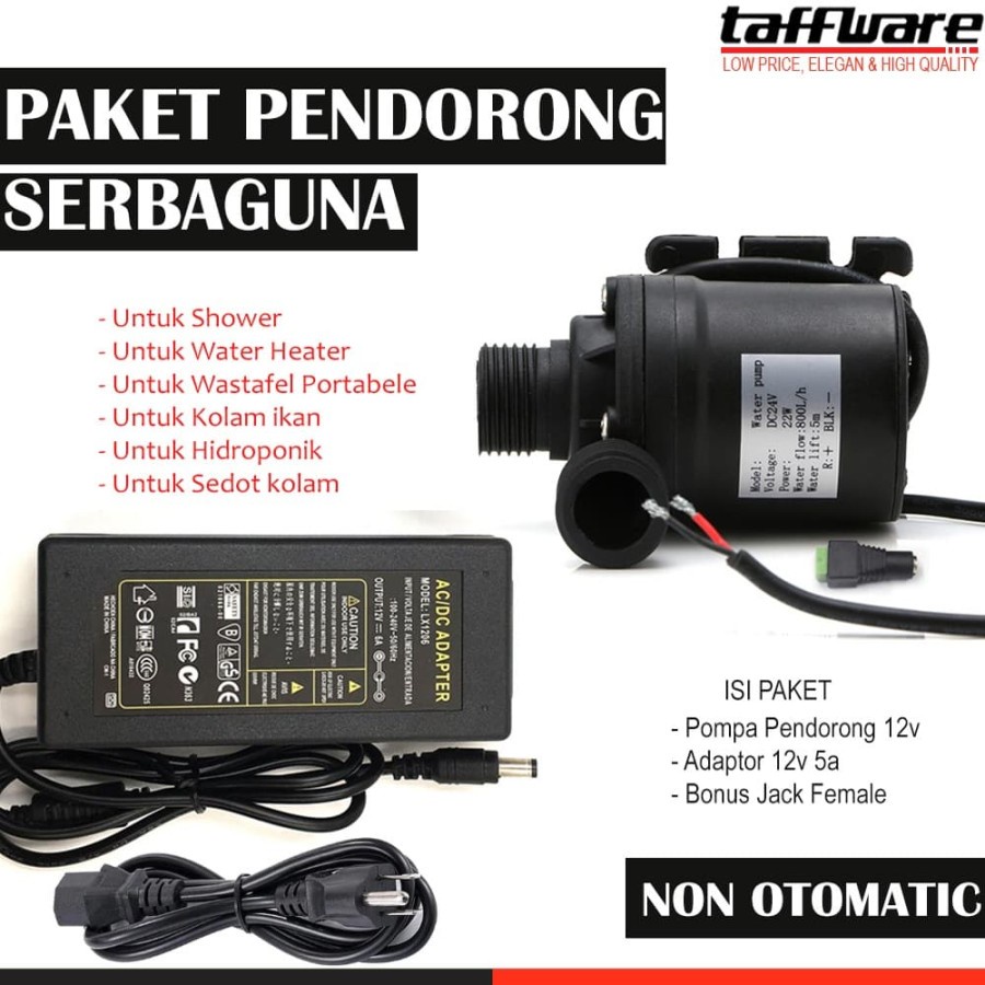 Paket Pompa pendorong Water Heater DC Serbaguna untuk  + Adaptor 12volt