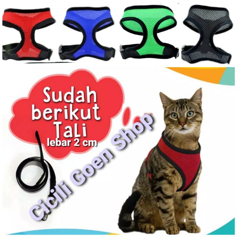 (PLUS TALI TUNTUN) harness badan kain nylon jaring halus u/ anjing kucing kelinci