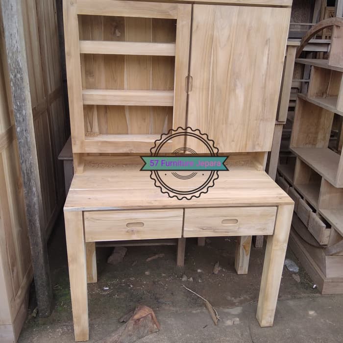 Meja belajar kayu jati - meja kerja model simpel mentahan