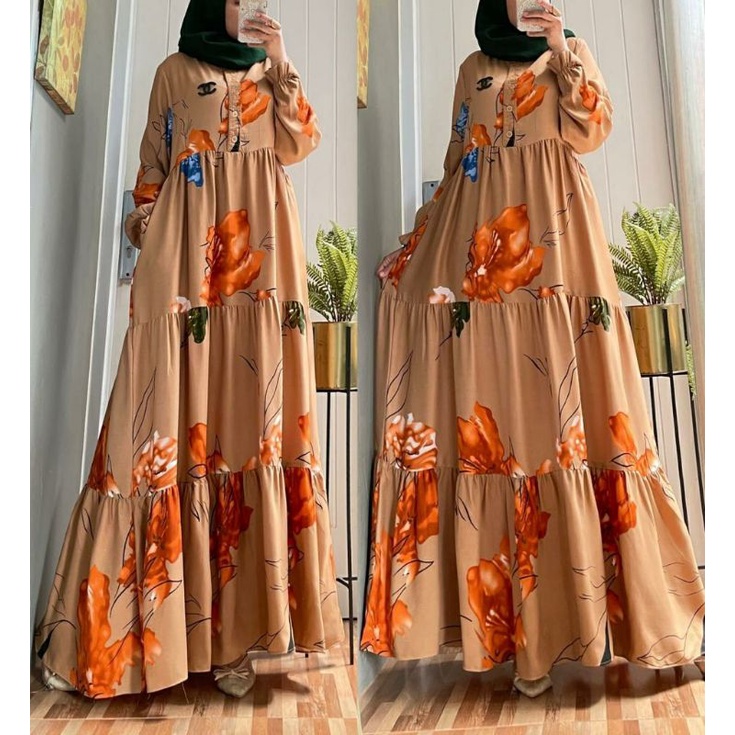 Flower Maxy, GAMIS MOTIF BUNGA CANTIK FIT XXL BAHAN SHAKILA IMPORT LD 110 KANCING BUSUI TERMURAH OOTD