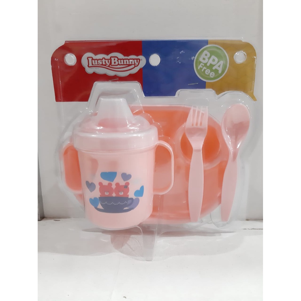 LUSTY BUNNY FEEDING SET ISI 3 PCS PERLENGKAPAN MAKAN BAYI KEMASAN MIKA