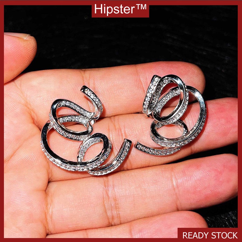 Trendy Same Style Hot Sale Micro Personality Ins Style Full Diamond Winding Ear Studs