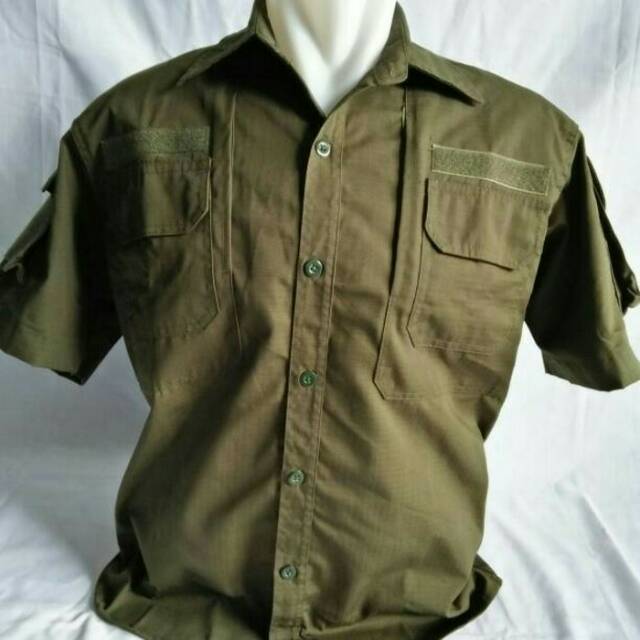 Kemeja taktikal/helikon lengan pendek khaki,abu tua,coklat pns/coyote,hitam,biru dongker,hijau army