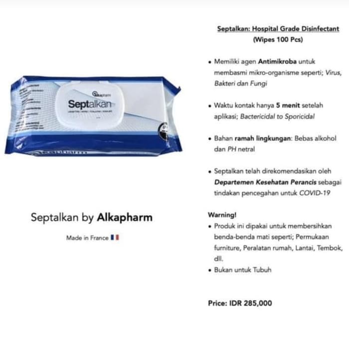 Produk Terbaru - Septalkan Wipes Desinfektan