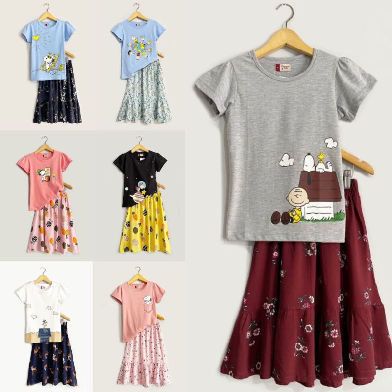 Ammigoz kids Girls Snoopy T-shirt and Skirt Set / Setelan Anak Perempuan Tshirt dan Rok Snoopy (4-14Y)