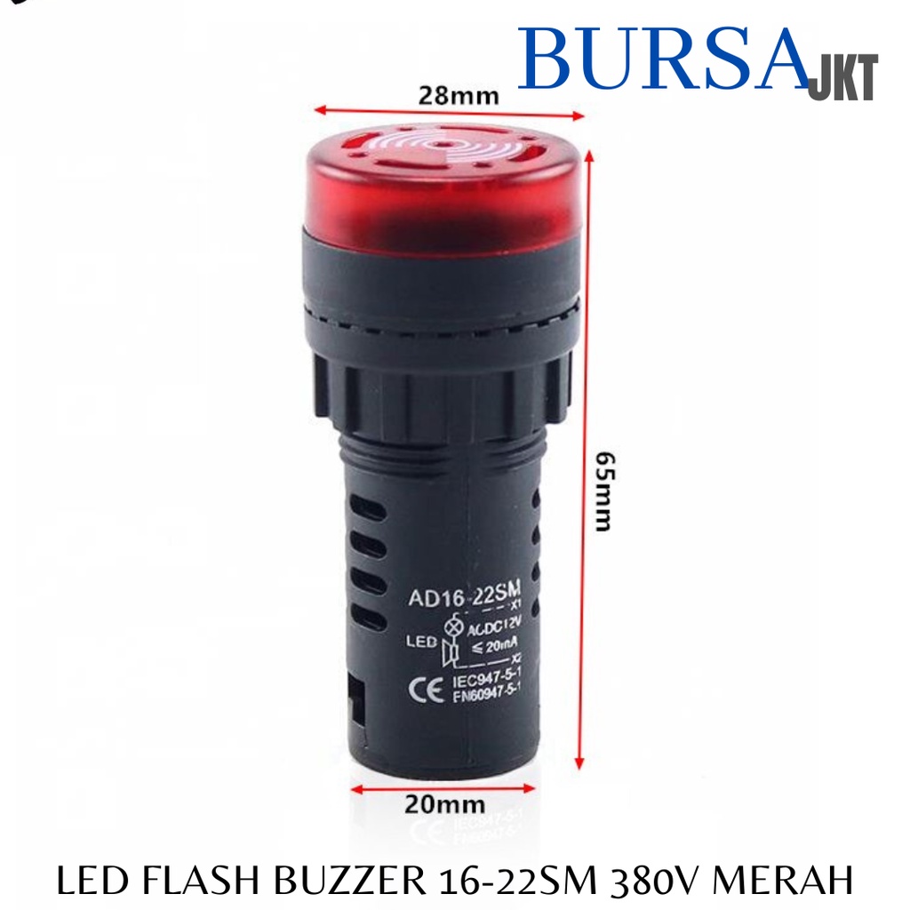 LAMPU FLASH BUZZER LED PILOT BEEPER ALARM SIGNAL AD 16-22SM 380V