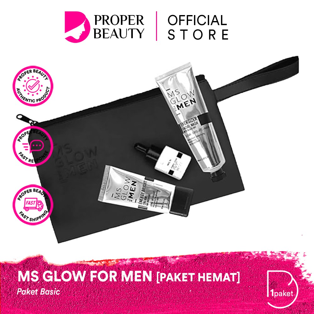 [PAKET HEMAT] MS GLOW FOR MEN Basic Indonesia / Facial Wash Face Serum Cream Sunscreen Complete