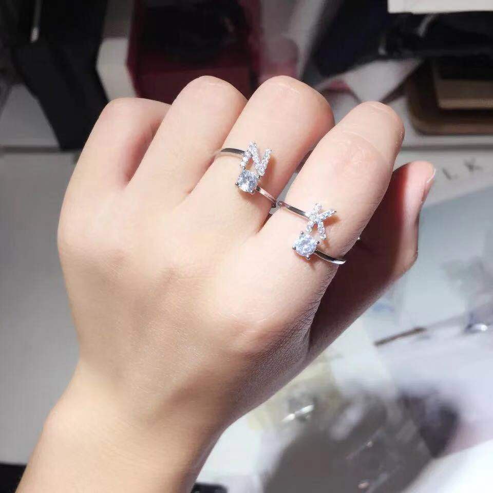 TERBARU Cincin Wanita 26 Huruf Cincin Inggris Tembaga Berlapis Emas Putih Ring Aksesoris