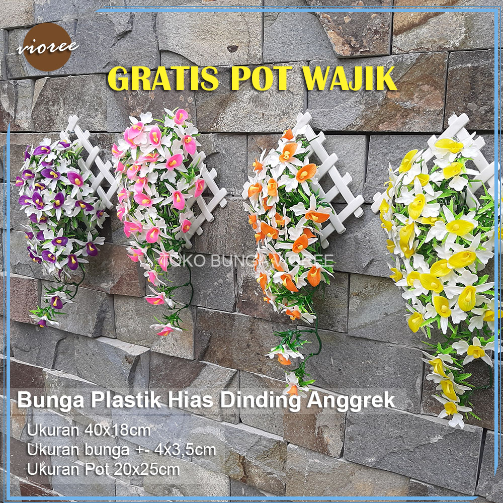 [VIOREE] BUNGA RAMBAT PLASTIK ANGGREK HIASAN DINDING TEMPEL TEMBOK TANAMAN DAUN GANTUNG ARTIFICIAL
