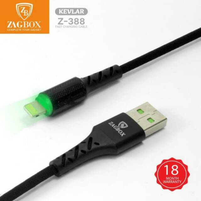 Kabel Data Casan LED ZAGBOX TypeC Micro Fast Charge 3A High quality