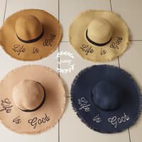 Topi Pantai Anyam Cabik Remaja Dewasa Tulisan/Topi Dewasa Import