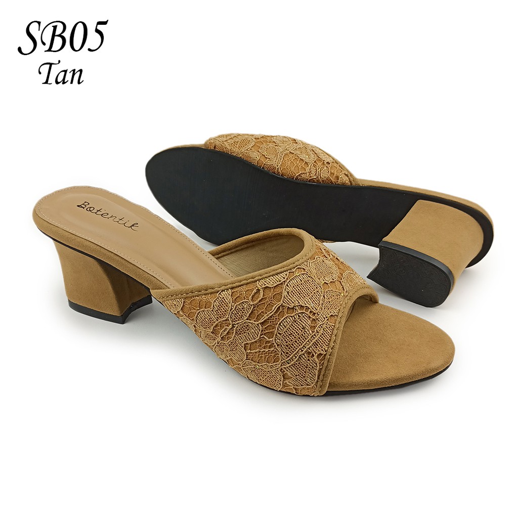 SB05 Sandal Slop Heels Pengantin Brukat Glitter Original 5cm Wanita Murah Terbaru 2021