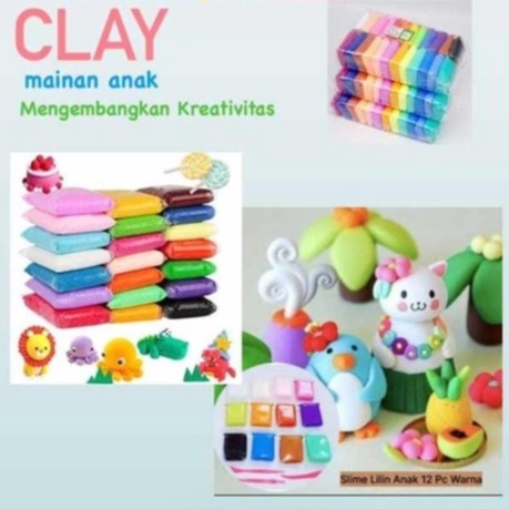 Polymer Plastisin 12 in 1 Set Clay Mainan Edukasi Anak Rainbow