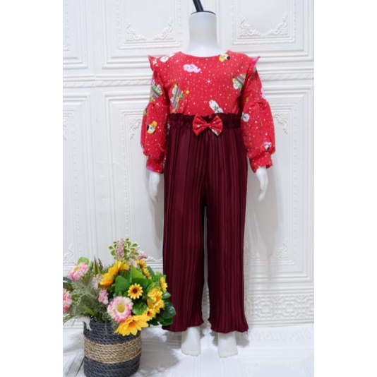 baju ngaji anak//pakaian ngaji anak//setelan anak kulot plisket Andin//set kulot panjang // baju set