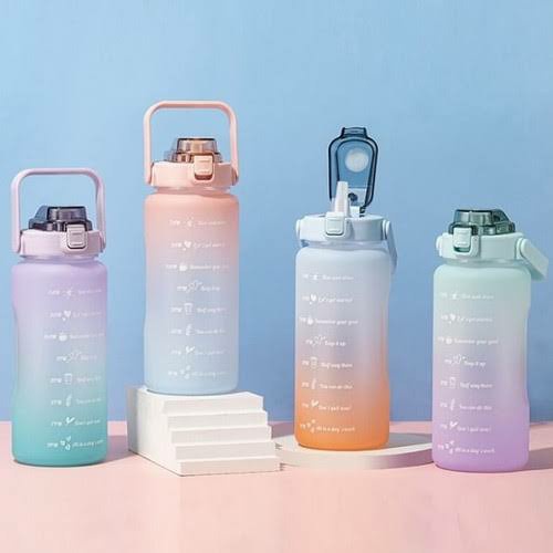 BOTOL MINUM 2000 ML KOREA VIRAL BOTOL TIME RAINBOW 2 LITER [qtop.id]