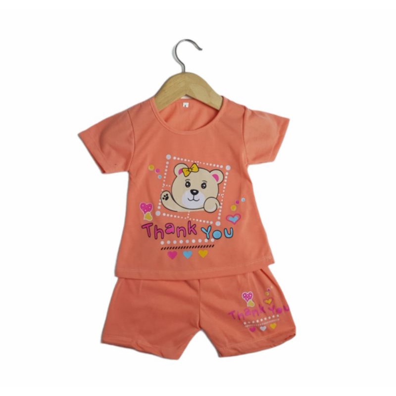 SETELAN BAJU ANAK PEREMPUAN SIKUNING NEW MOTIF THANK YOU BEAR 2-6 TAHUN