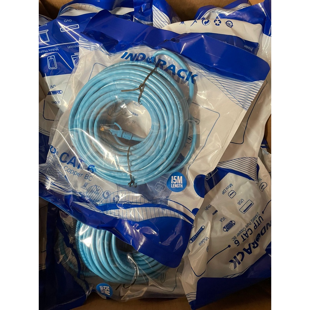 Patch Cord CAT6, 24AWG, 15 Meter Blue / White / Yellow - INDORACK 15 Meter