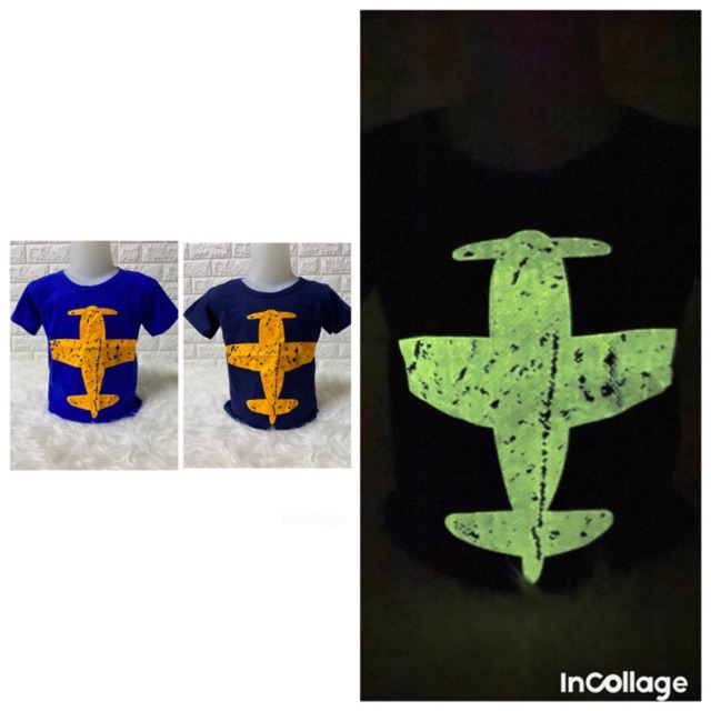 Kaos anak2 (PESAWAT)  1-9tahun glow in the dark
