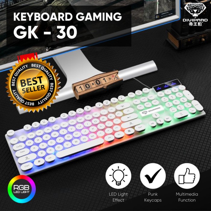 Divipard Keyboard Gaming GK-30 Kabel USB 2.0 Plus LED Plus Numeric