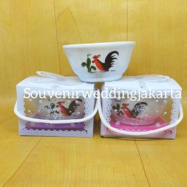Souvenir mangkok ayam jago mini 24 pcs
