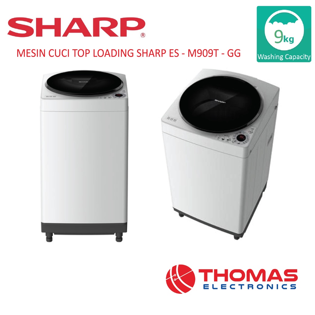 Sharp Mesin Cuci Top Loading ES M 909 T GG Mesin Cuci Bukaan Atas Kapasitas 9 Kg ES M909T GG Garansi
