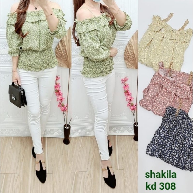promo fhasion wanita-atasan blouse sabrina bunga smoke slimfit premium import/termurah/terbaru