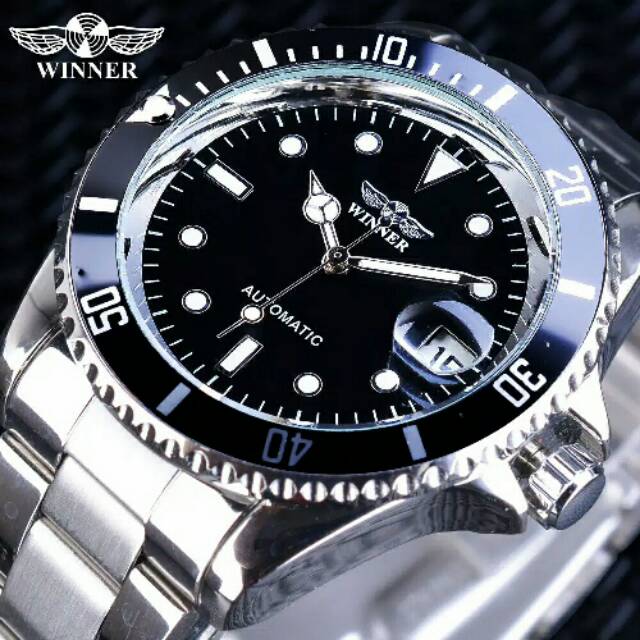 Winner Jam Tangan Mekanik Otomatis Bisnis Mewah Display Tanggal Bahan Stainless Steel