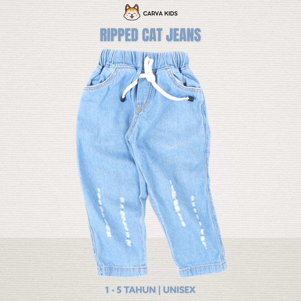 CELANA PANJANG CARVA JEANS ANAK SOBEK RIPPED CAT POLOS IMUT LUCU BESTSELLING