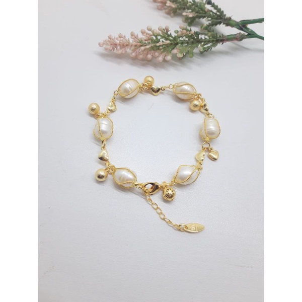 BERSERTIFIKAT PERHIASAN GELANG MUTIARA LOMBOK RHODIUM EMAS LOVE WANITA