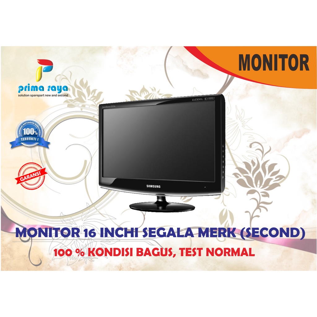 Ready Monitor 16 Inchi (LG/Samsung/HP/Acer/Dell) Second Siap Pakai - 100% Normal