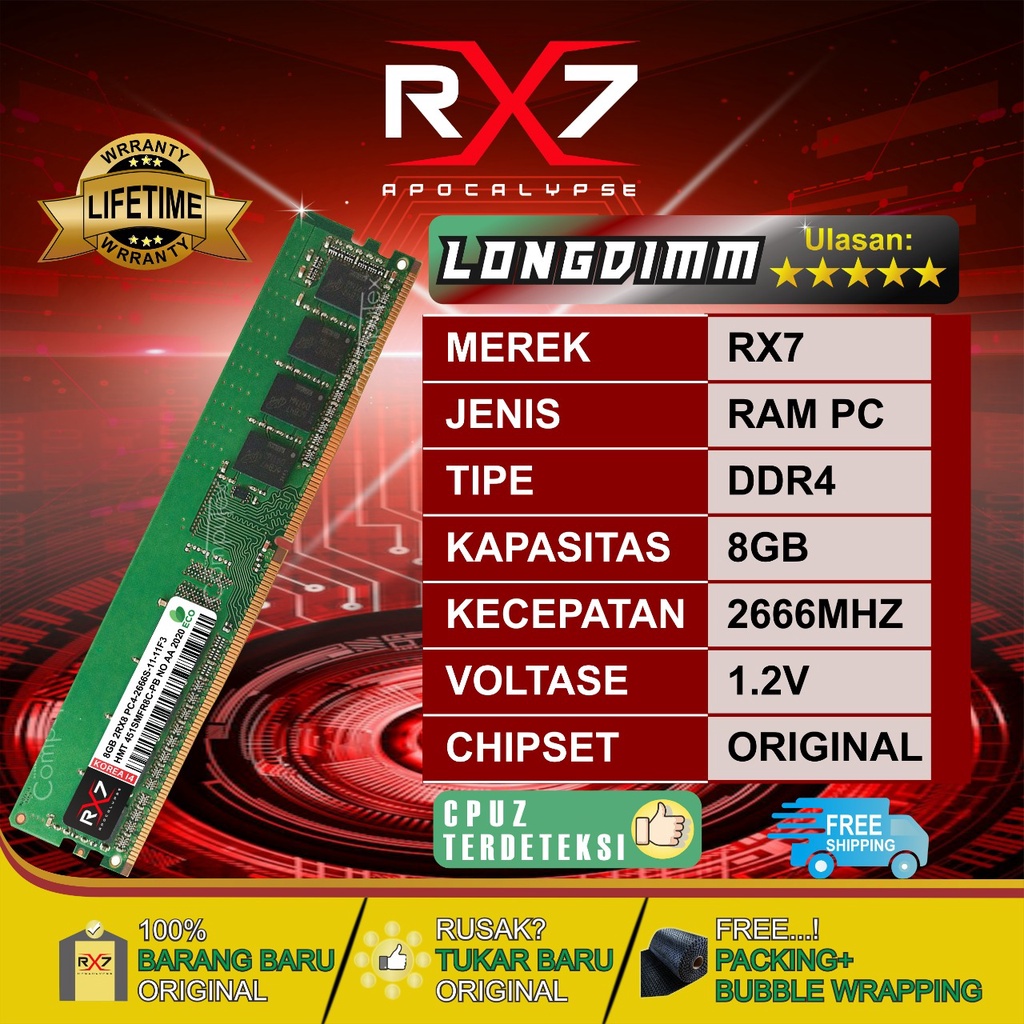 RAM RX7 DDR4 8GB 2666 MHz PC 21300 RAM GARANSI RESMI