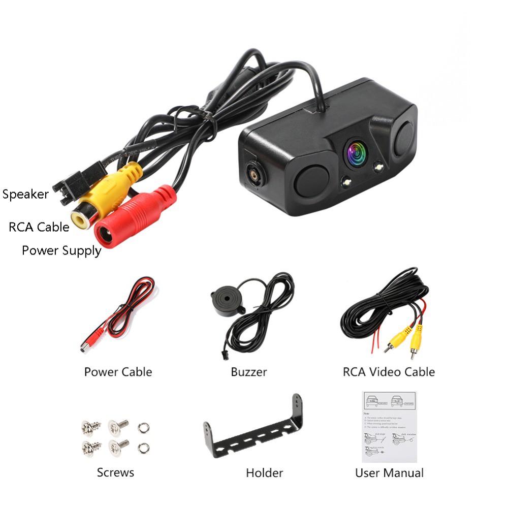 Kamera Parkir 2 sensor Mundur buzzer Wide Angle Car 2 Radar Sensor Parking Reversing HD Camera Night