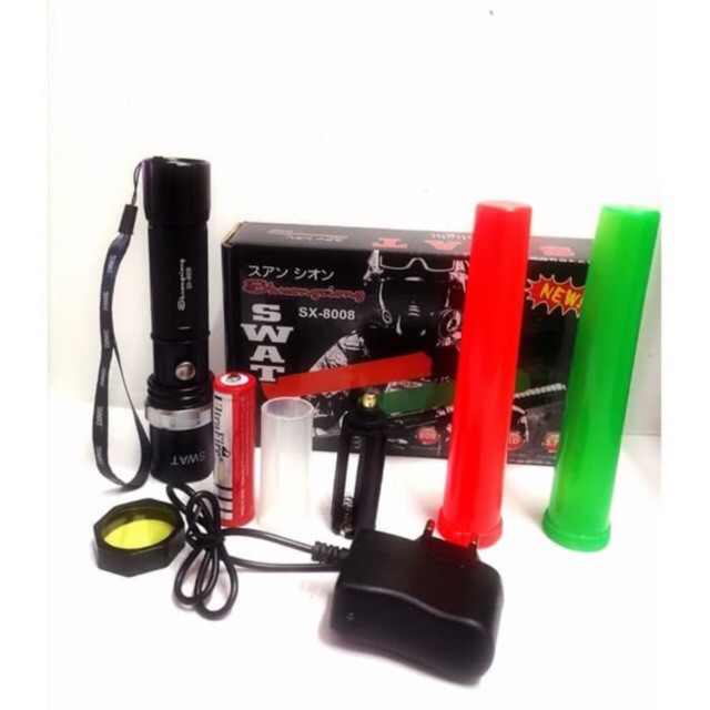 『TERBARU』Paket Senter Police Super Terang LED Outdoor Mancing Gratis Baterai Dan Charger