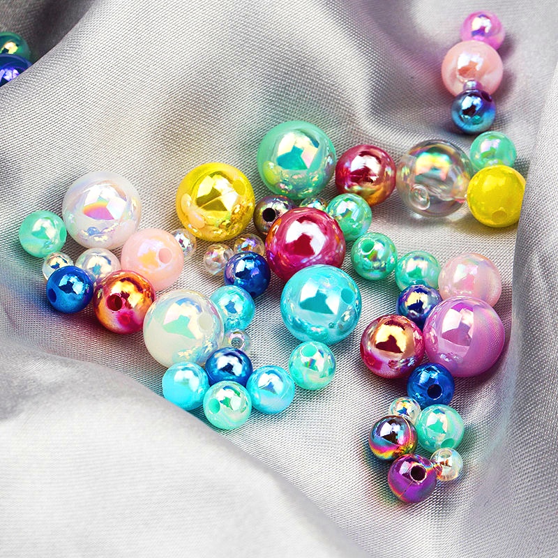 6/8/10 Mm Mengkilap AB Warna Resin Mutiara Manik-manik Mutiara Imitasi Manik-manik Bulat Manik-manik untuk Kalung Gelang Membuat Perhiasan DIY 50G/BANYAK