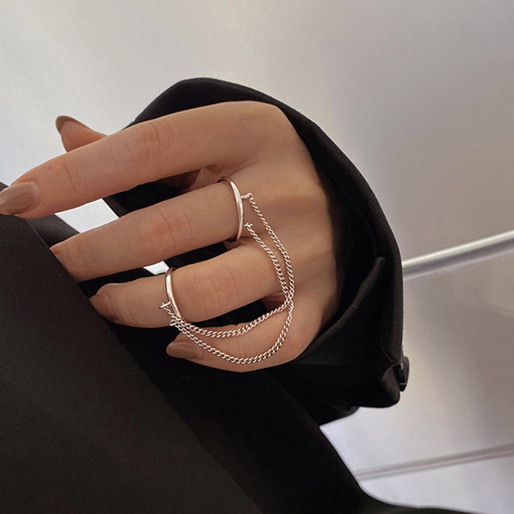 Hu Hu Hu Hu Hu Alat Bantu Pasang Kacamata♡ Cincin Rantai Jari Ganda Model Terbuka Dapat Disesuaikan Untuk Unisex