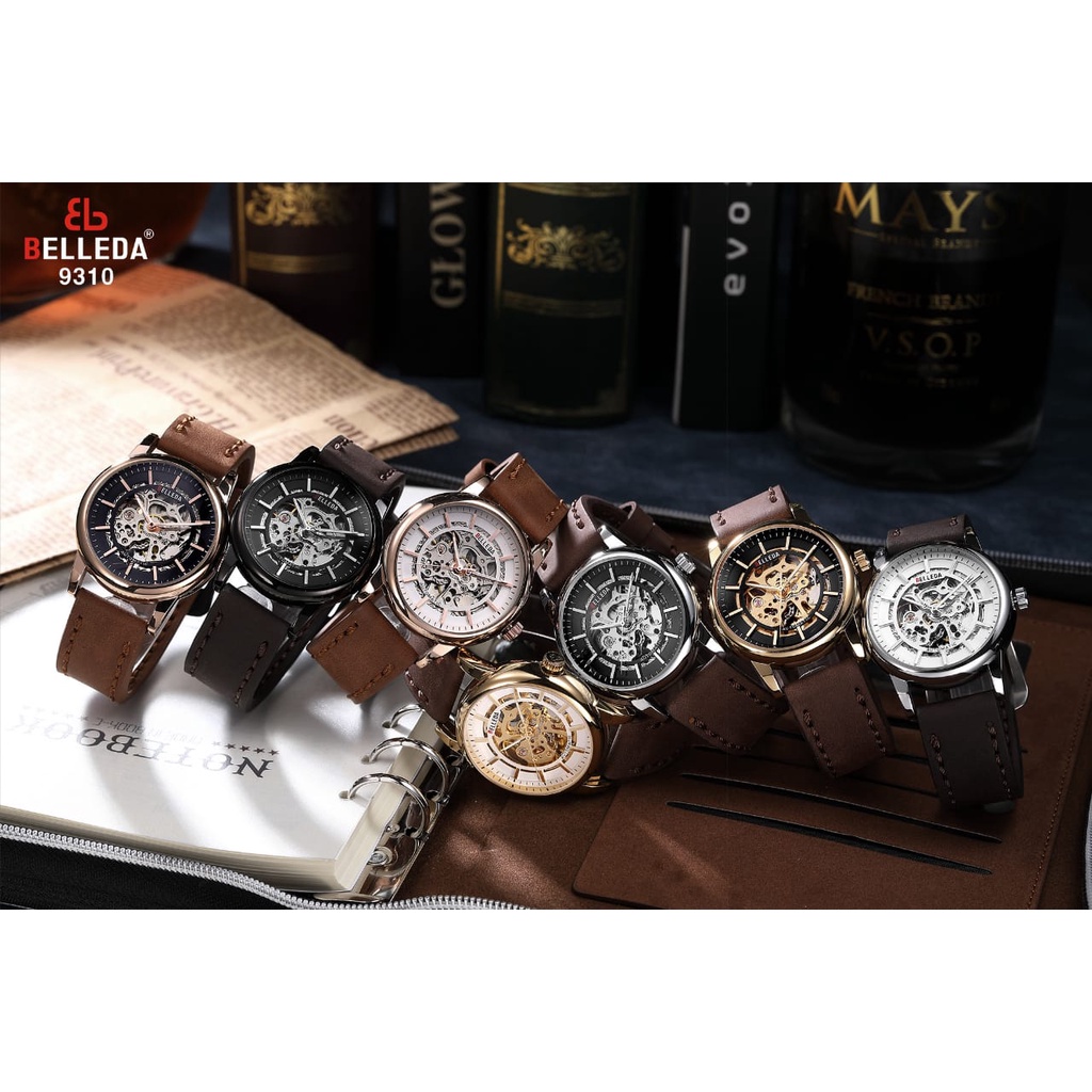 Belleda 9310 automatic - Jam tangan pria otomatis tanpa baterai strap kulit