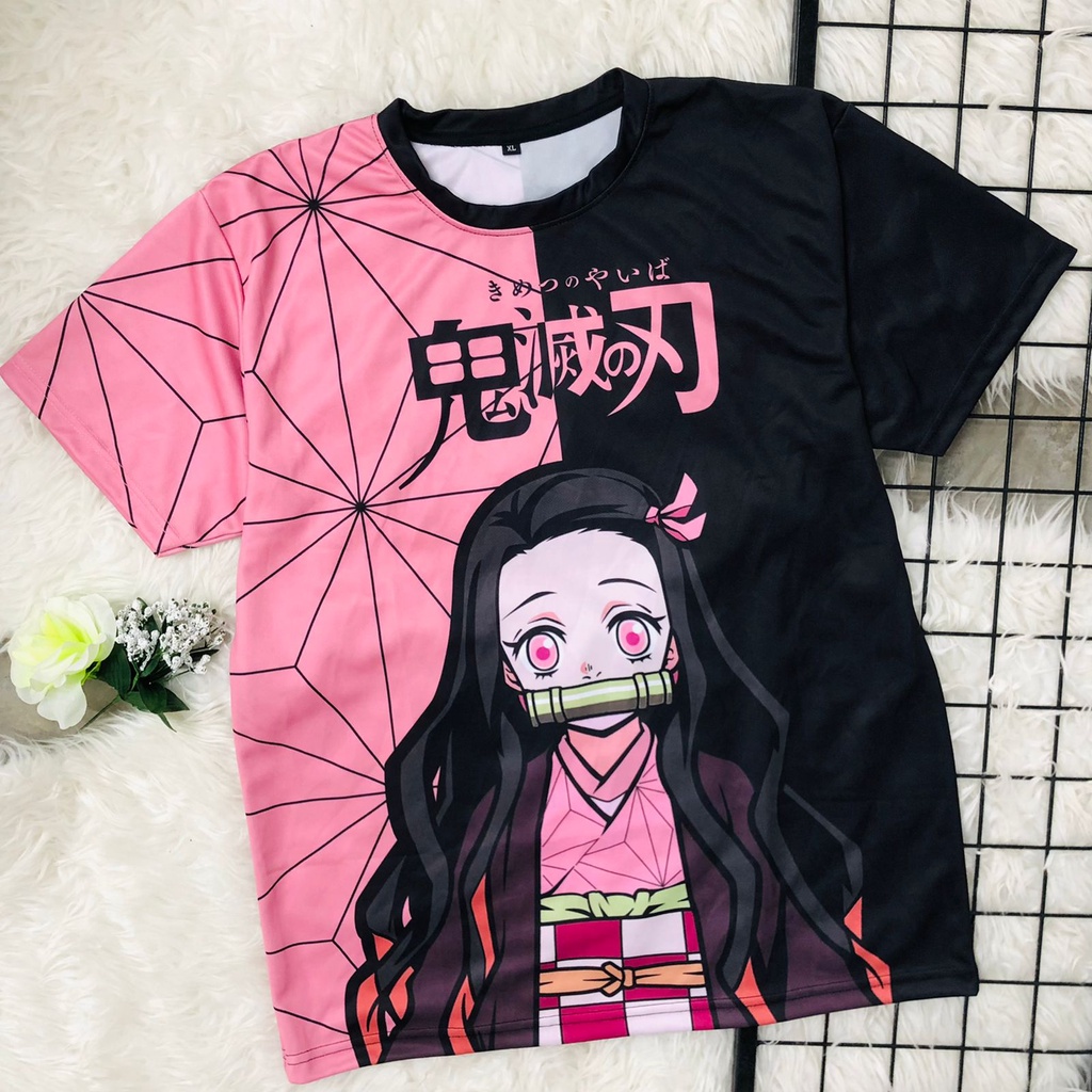 Tshirt Nezuko Two Tone Black and Pink Anime Manga Demon Slayer Kimetsu No Yaiba  Premium Unisex