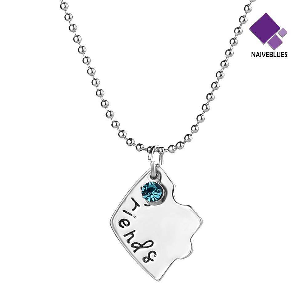 Naiveblue 3Pcs / Set Kalung Rantai Dengan Liontin Hati + Tulisan Best Friends Aksen Berlian Imitasi Untuk Wanita