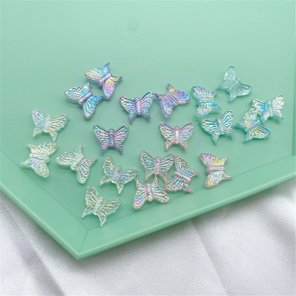 BUTTERFLY BUTTERFLY 20pcs Manik-Manik Akrilik 3d Bentuk Kupu-Kupu Transparan Warna Campur Untuk Perhiasan