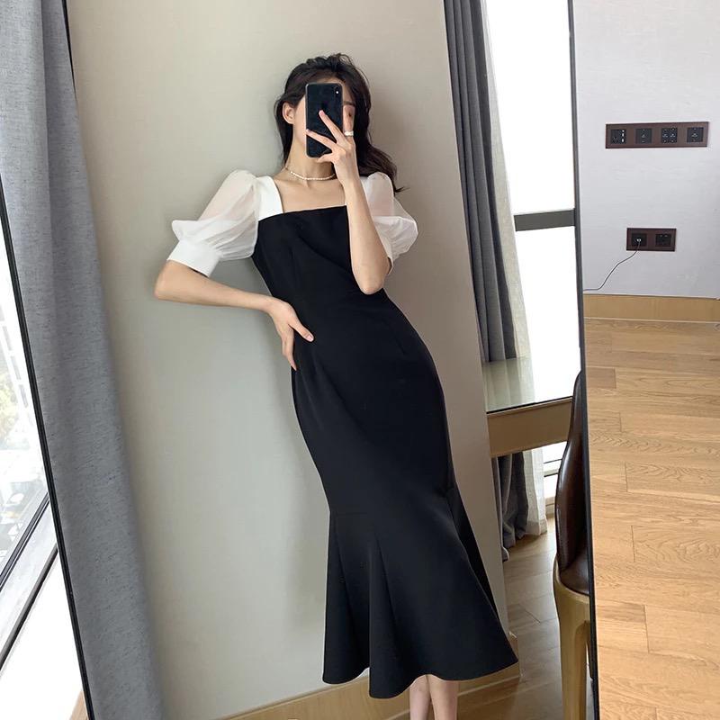 Toply shop Dres wanita elegant / Korean dres kombinasi