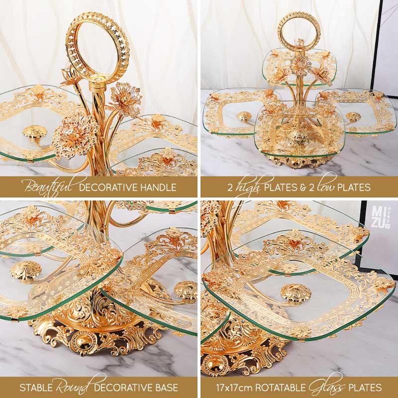 MIZU DORADA Glass Dessert Stand Cupcake Stand Snack Tower Menara Kue Emas Piring Kaca Susun Dekorasi-3