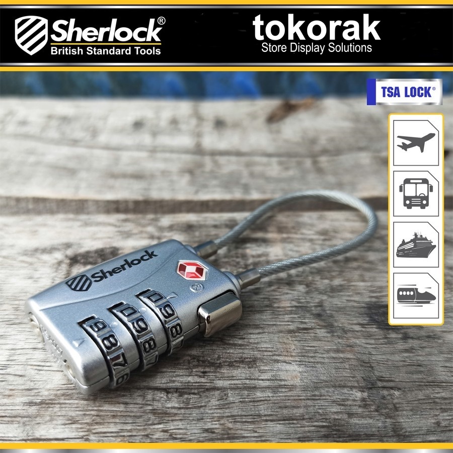 GEMBOK TSA TALI SILVER SHERLOCK GEMBOK KOPER KABEL SLINK BRASS PADLOCK