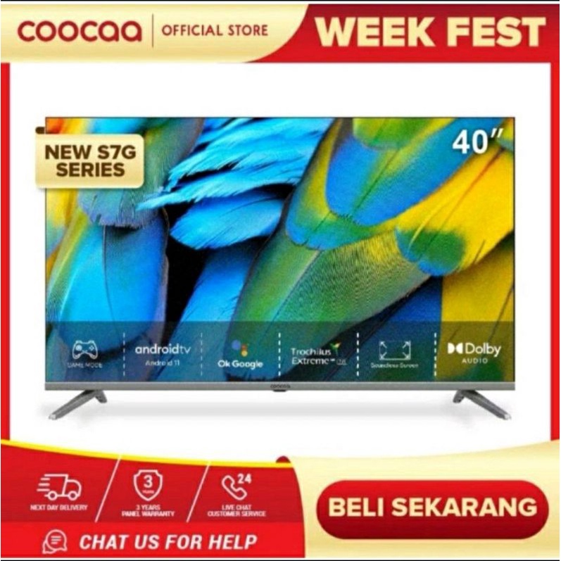 COOCAA 40S7G Android 11 Smart LED TV Digital TV 40 inch Full HD Garansi Resmi