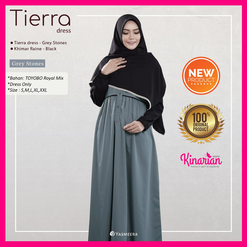 Gamis TIERRA dress GREY STONES Terbaru by Yasmeera Busana Muslim Syari Toyobo warna Kalem