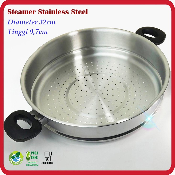 Steamer Tinggi Stainless Steel Kukusan Tinggi untuk Wok Pan 32cm
