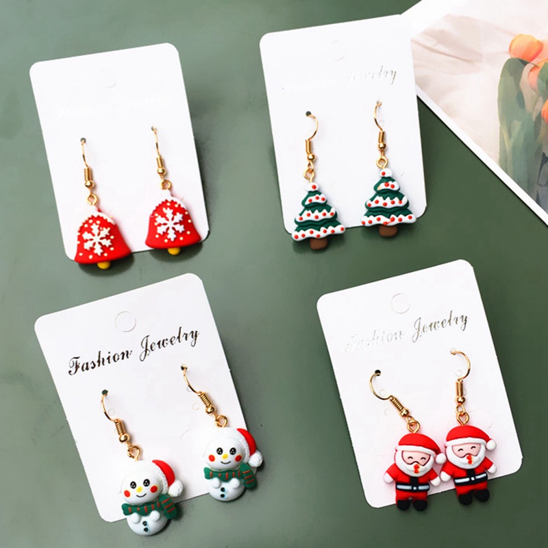 Fancyqube Anting Stud Desain Pohon Natal Santa Claus Untuk Wanita
