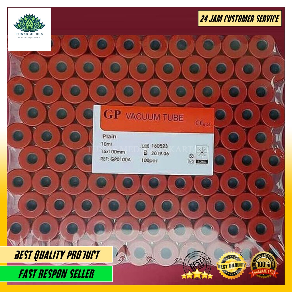 Tabung Vacutainer Plain 10ml Glass Merk GP | plain 10 ml Kaca Merk GP